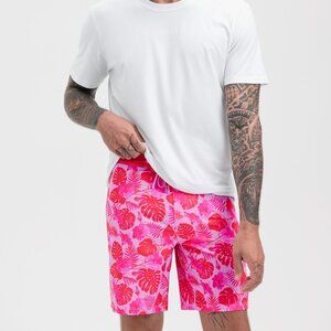 Ethika Vivid Pink Tropical Print Drawstring Boardshorts - Men's 38W x 18.5L